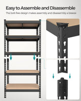SONGMICS 5-Tier Storage Shelves, Set of 2 Garage Storage, Boltless Assembly, Adjustable Shelving Units, 11.8 x 29.5 x 59.1 Inches, Load 1929 lb Each, Shed Warehouse Basement, Black UGLR300B02 SONGMICS