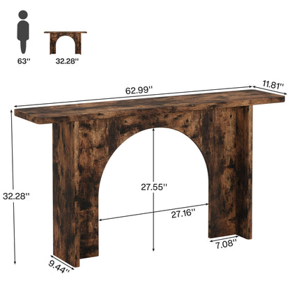 Tribesigns 63-Inch Farmhouse Console Table, Rustic Entryway Table Wood Sofa Wall Table with Curved Arch Brace, Thickened Accent Table for Living Room, Entrance (Rustic Brown)