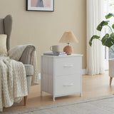 Somdot White Nightstand, Small Dresser for Bedroom with 2 Drawers, Bedside Table Night Stand End Table with Fabric Bins for Bedroom Kids Closet Dorm Guest Room, White Leather Somdot