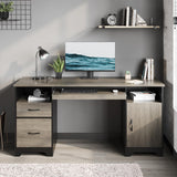 Bestier 59” Executive Desk with 2 Drawers, Computer Desk with Storage Cabinet, Industrial Wood Desk with File Drawer, Keyboard Tray & 2 Pedestals for Home Office & Studio, Gray Bestier