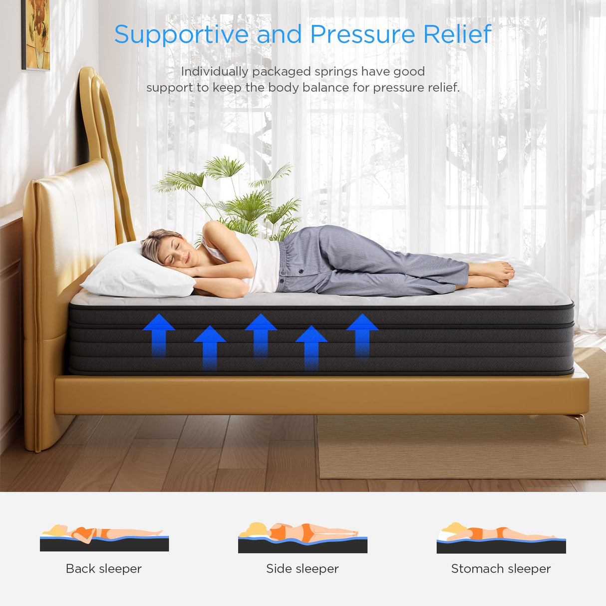 PECHINOU Queen Mattress,10 Inch Queen Size Hybrid Mattress in a Box with Memory Foam, Soft and Comfortable, Pressure Relief, Cool and Breathable, CertiPUR-US, Medium Firm PECHINOU
