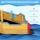 Outsunny Pirate Ship Sandbox with Cover and Rudder, Wooden Sandbox with Storage Bench and Seat, Outdoor Toy for Kids Ages 3-8 Years Old Outsunny