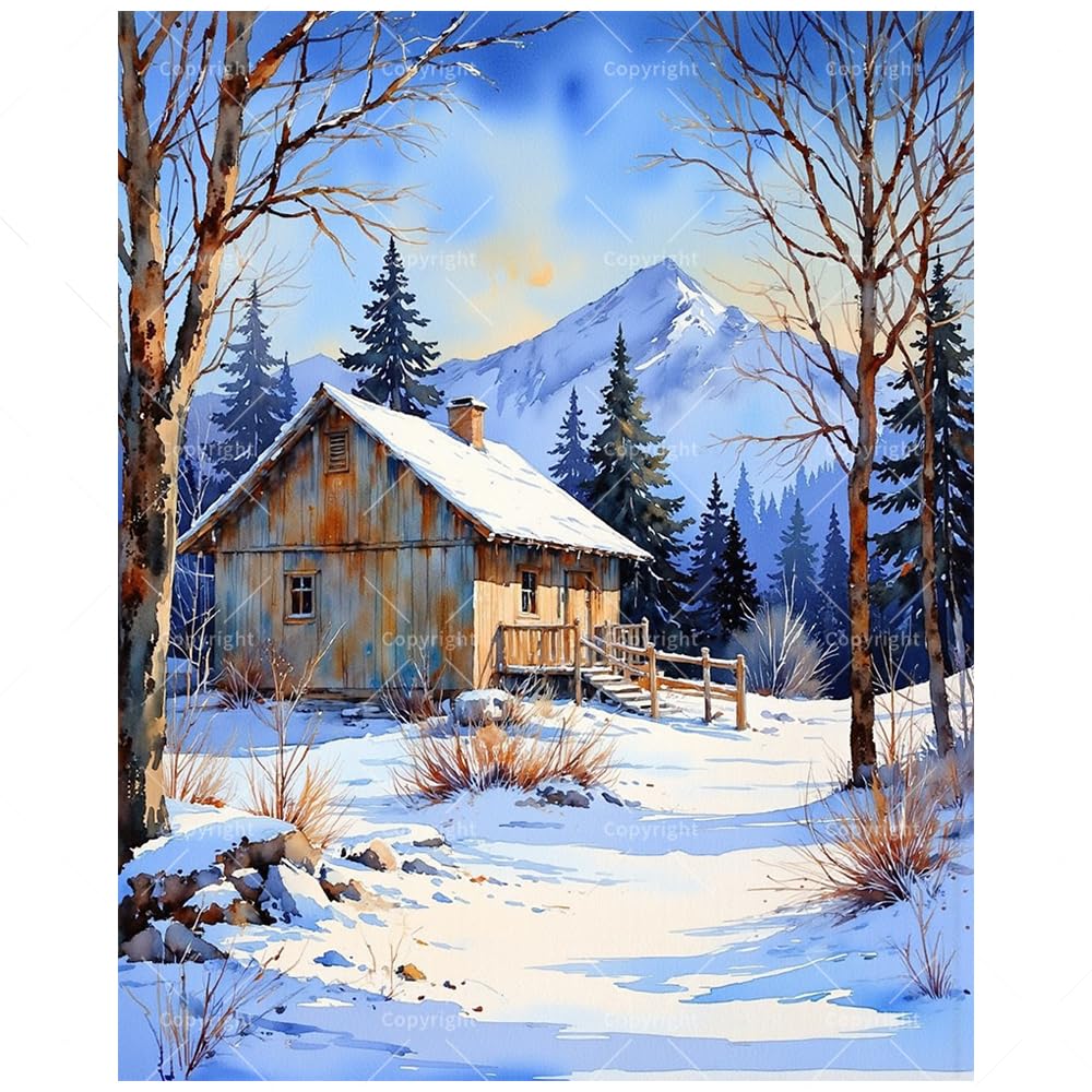 Winter Scene Paint by Numbers Kit for Adults - DIY Rustic Snowy Cabin and Pine Trees Painting on Canvas 16x20 Inches, Acrylic Paint Set, Suitable for Beginners, Art for Home Decoration or Gifts DecorFriday