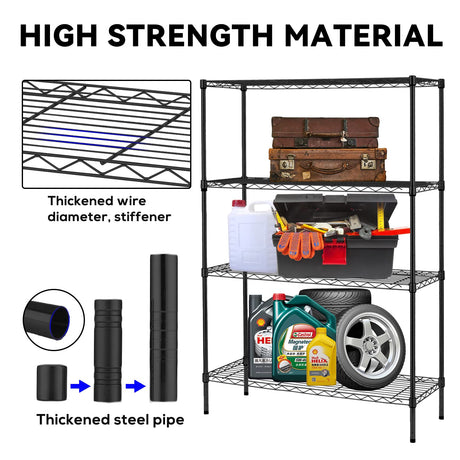 Storage Shelves, 4 shelf Storage Rack Adjustable 36"W x 14"D x 55"H NSF Certified Metal Shelves for Storage 1000Lbs Capacity Wire Shelving Heavy Duty for Kitchen Garage Shop Wire Rack Shelving, Black Dopinmin