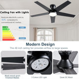 Ayaoty Ceiling Fans with Lights, 48 inch Low Profile Ceiling Fan with Light and Remote Control, Flush Mount, Reversible Motor, Dimmable, Noiseless, Black Ceiling Fan for Bedroom, Indoor/Outdoor Use Ayaoty