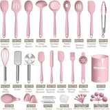 Silicone Cooking Kitchen Utensil Set, AIKKIL 43 Pcs Pink Cooking Utensils Set, Turner, Tongs, Spoon, Spatula, Kitchen Gadgets Tools Set For Nonstick Cookware, Heat Resistant (Dishwasher, BPA Free) AIKKIL