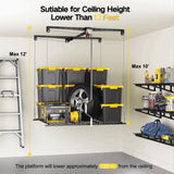 Overhead Garage Storage Rack for 10-12 ft Ceiling, Heavy-duty 4x4 FT Garage Ceiling Storage Racks with Safety Lock, Ideal for Storage Mounted Lift System and Storage Organizer, 250lbs Capacity KOKORACKER