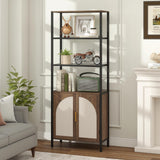 Turosur Bookshelf with Rattan Doors & LED Lights, 71" Tall Bookcase with Storage & Adjustable Shelf, Boho Display Standing Shelf Unit for Bedroom, Living Room and Home Office Turosur