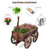 S AFSTAR Wooden Wagon, Wood Flower Planter Pot Stand with 4 Wheels & Drainage Holes, Amish Wagon Planter, Rolling Pot Stand Wood Wagon for Outdoor Plants Garden Decorative Garden Planter, Brown S AFSTAR