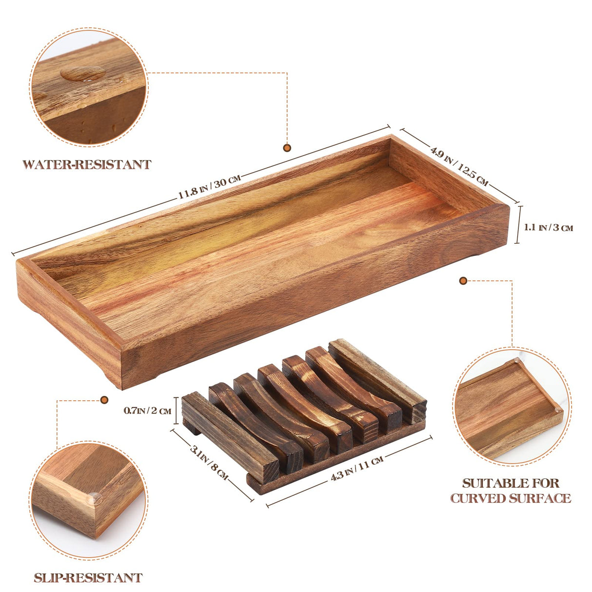 Farmhouse Wooden Vanity Tray Small Rectangle, Rustic Bathroom Tray Bathroom Organizer, Cosmetics Holder for Tissue Towel Jewelry Ring Dish Dresser Perfume, Decor Box (Brown, 4.8" W11.5 Lx1.2 H) RAIKEDR