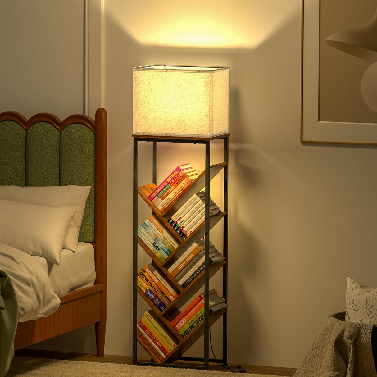 Cutogxon Tree Bookshelf with Light - 8 Tier Floor Standing Tree Bookshelf for Hardcover Books Three Types of Light Cutogxon