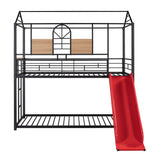 Harper & Bright Designs House Bunk Bed with Slide, Twin Over Twin Bunk Bed with Roof and Guardrails, Metal Bunk Bed Twin Over Twin, House Bed for Kids, Teens, Girls, Boys (Black & Red) Harper & Bright Designs