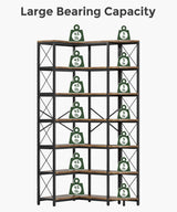 Condemo 7-Shelf Reversible Corner Bookshelf, Modern Industrial Tall Bookcase, 7-Tier Large L-Shaped Storage Shelf Display Rack with Metal Frame for Living Room, Home Office, Bedroom, Rustic Brown Condemo