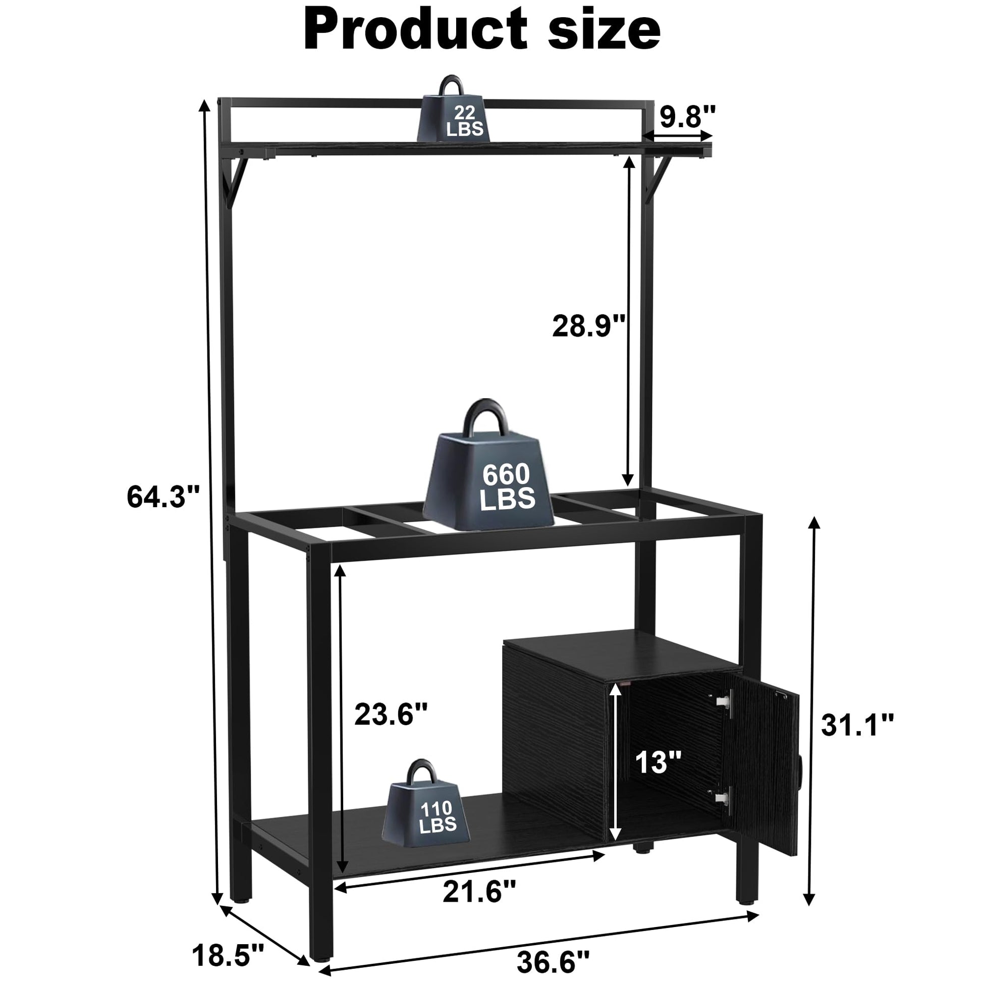 GDLF 40-50 Gallon Fish Tank Stand with Plant Shelf Metal Aquarium Stand with Cubby Storage 36.6" x 18.5" Tabletop fits Aquarium,Turtle Tank,or Reptile Terrariums - WoodArtSupply