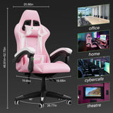 Pink Gaming Chair, Ergonomic Racing Computer Seat with Headrest and Lumbar Support, PU Leather High Back Height Adjustable Reclining Swivel Game Chairs for Adults Racingreat