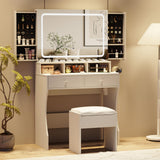 Makeup Desk with Mirror and Lights, White Dressing with Charging Station & Chair, Vanity Desk with Sliding Jewelry Storage Shelves&3 Lighting Modes, Vanity with 2 Large Drawers,Vanity for Women&Girls Vabches