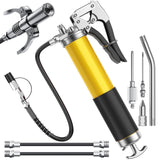 Fantictas Grease Gun Kit, 8000 PSI Leak-Proof Pistol Grip Grease Gun with Lock Coupler, 18" Spring Flex Hose, 14oz Load, 2 Standard Hose, Grease Injector, Needle, Coupler, Rigid Pipe, Sharp Nozzle Fantictas