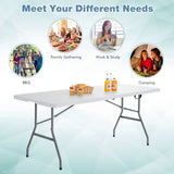 Nightcore, White 6', Indoor Outdoor Utility Portable Picnic Party Dining Camp Rounded Corners & Handle, Plastic HDPE Folding Table GLACER