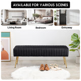 Furniliving 44 Inch Bedroom Bench, Upholstered Tufted Striped Fabric Ottoman Benches with X-Shaped Metal Legs for Living Room, Entryway Solid Wood Indoor Bench for Foyer (Black) Furniliving