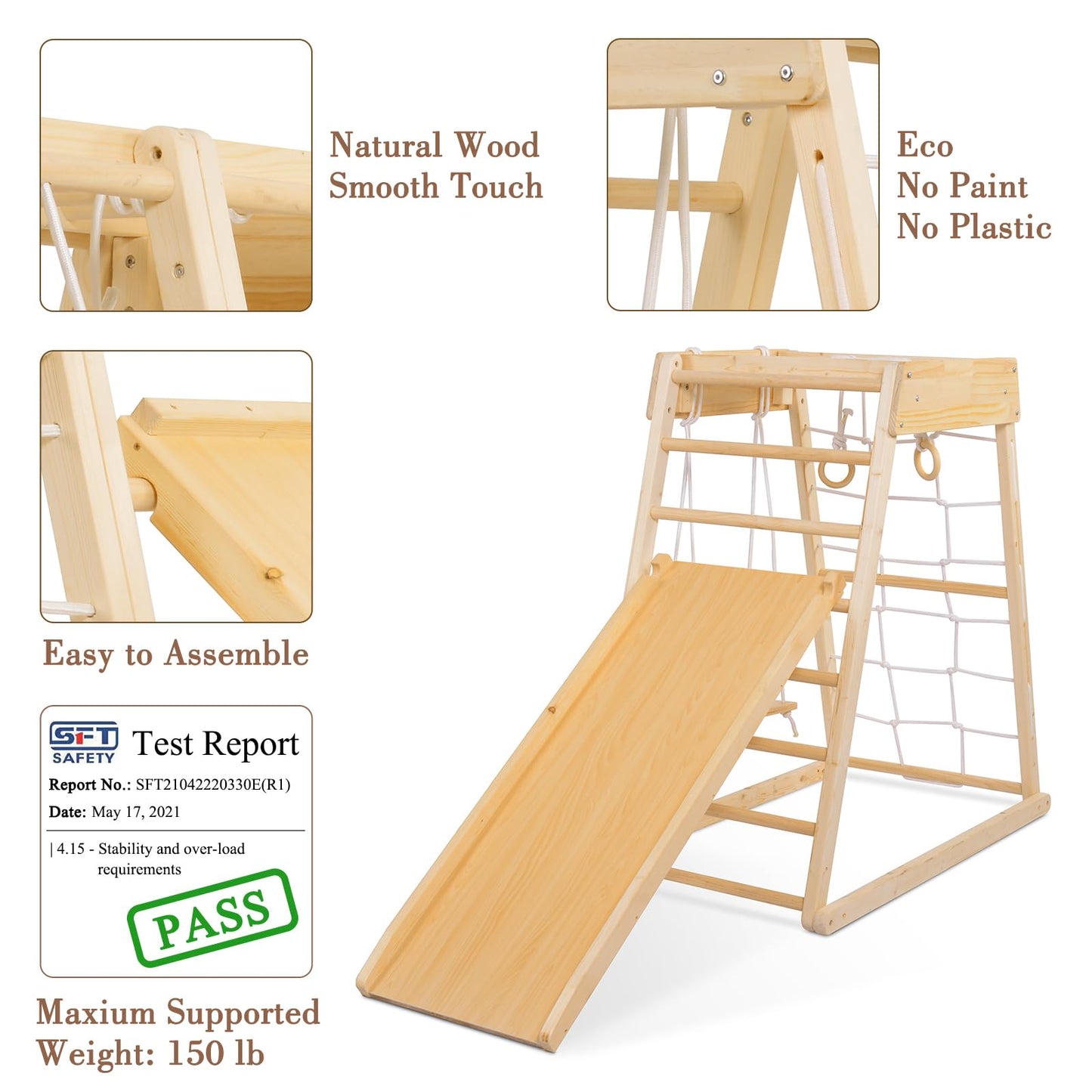 Climber,Indoor Playground Wood Toddler Playset Montessori 7-in-1 with Jungle Gym, Ramp, Slide, Swing, Swedish Ladder, Monkey Bars, Rope Ladder, Rock Wall Dome for Kids Ages 1-6 New - WoodArtSupply