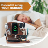 TESLYAR Wood Phone Docking Station Ash Hooks Key Holder Wallet Watch Stand Watch Organizer Men Husband Anniversary Dad Birthday Nightstand Purse Father Graduation Male Travel Gadgets TESLYAR
