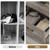 Fameill Dresser for Bedroom, 6 Drawer Wide Dresser Organizer with Charging Station, Tall Dresser for Hallway, Wood Dresser with Metal Handles, Ash Grey Fameill