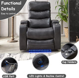 Electric Power Recliner Chair with LED Lights, Home Theater Seating with Swivel Tray Table, Faux Leather Recline Single Sofa Chair for Living Room with Hidden Arm Storage, Cup Holders, Grey, 1 Piece Comfort Stretch