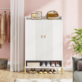 Tribesigns Shoe Cabinet Storage Entryway: Slim 6-Tier Shoe Organizer Cabinet with Adjustable Shelves, Freestanding Wood Shoe Rack with Doors for Entryway, Hallway, Living Room - White Tribesigns