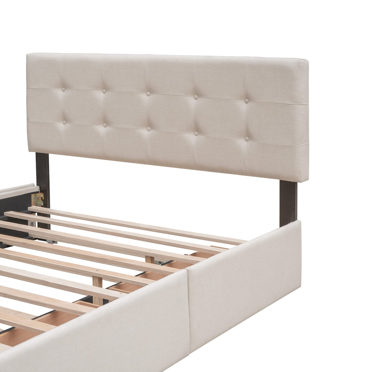 Ball & Cast Queen Size Bed Frame with 2 Drawers and 1 Twin XL Trundle, Linen Upholstered Platform Bed with Button Tufted Headboard and Wood Slats Support, No Box Spring Needed,Beige Ball & Cast