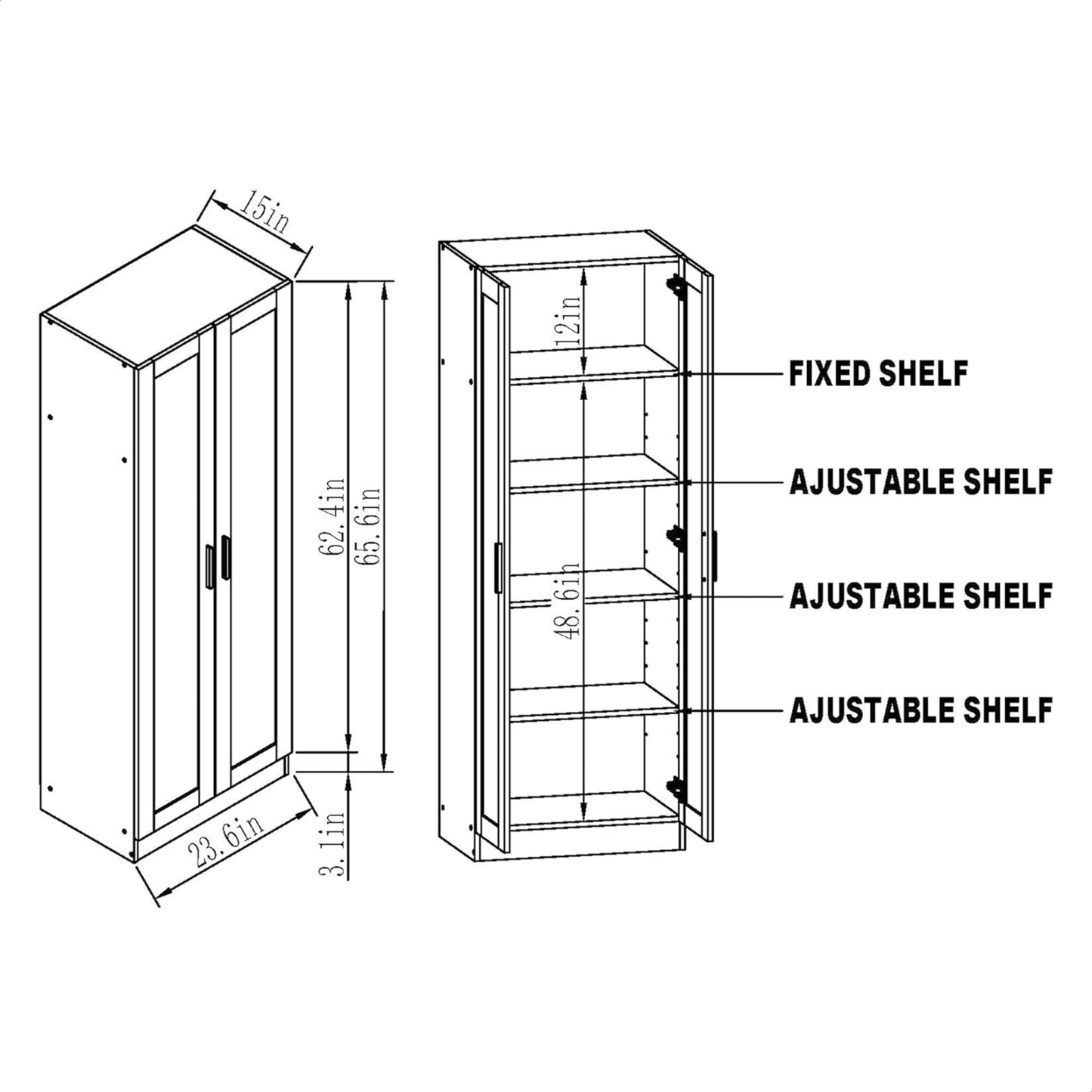 Panana Wooden Tall Storage Cabinet, Collection Food Pantry Cabinet Narrow Cabinet Free Standing with 2 Doors and Shelves (Black-s, 45P) - WoodArtSupply