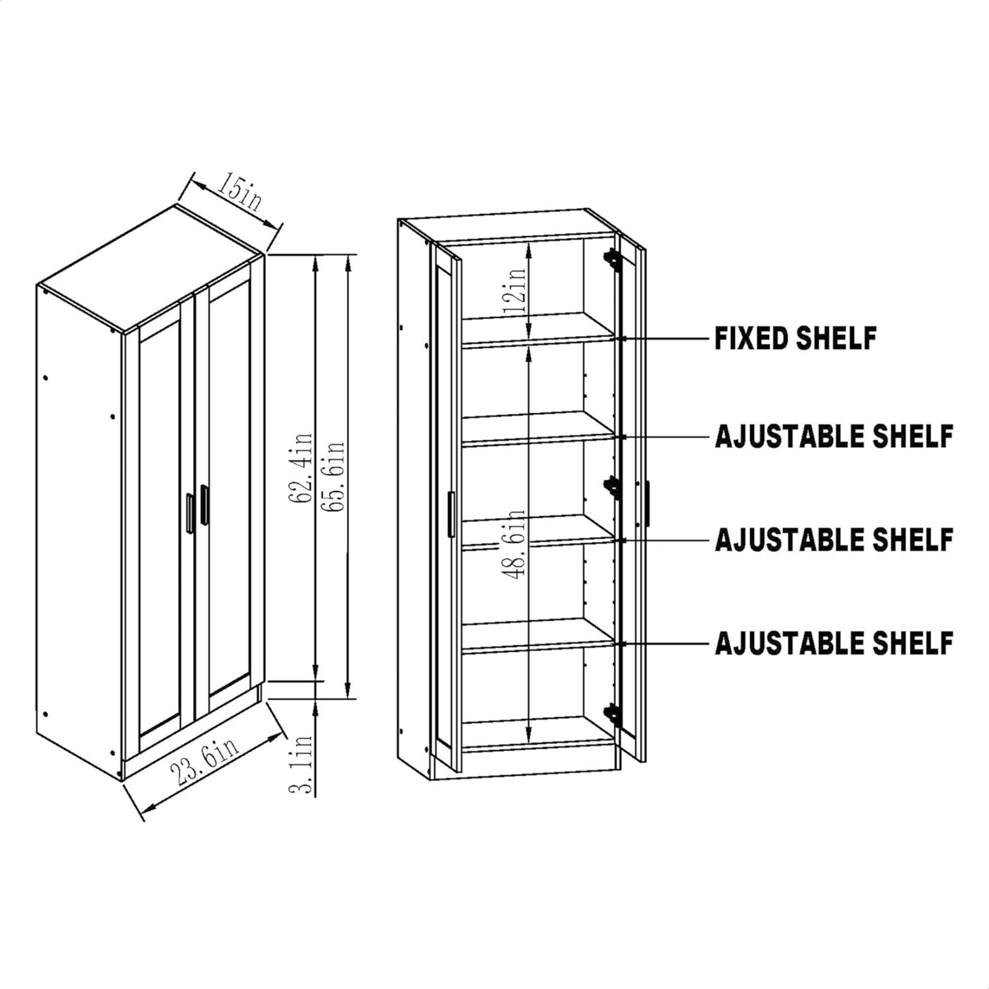 Panana Wooden Tall Storage Cabinet, Collection Food Pantry Cabinet Narrow Cabinet Free Standing with 2 Doors and Shelves (Black-s, 45P) - WoodArtSupply