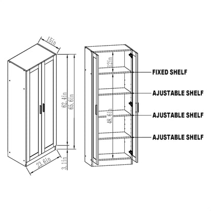 Panana Wooden Tall Storage Cabinet, Collection Food Pantry Cabinet Narrow Cabinet Free Standing with 2 Doors and Shelves (Black-s, 45P) - WoodArtSupply