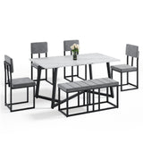 HUGROVE 6-Piece Dining Table Set, 51.18'' Faux Marble Rectangular Table with 4 Velvet Upholstered Dining Chairs and Bench, Modern Kitchen & Dining Room Furniture for Family Gathering (Dark Gray) HUGROVE