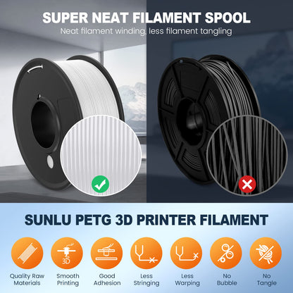 SUNLU 3D Printer Filament Bundle Multicolor PETG Filament 1.75mm, Individually Vacuum Packed, 2kg in Total, 0.25kg per Spool, 8 Pack, 8 Colors, Black+White+Green+Red+Blue+Orange+Yellow+Pink - WoodArtSupply