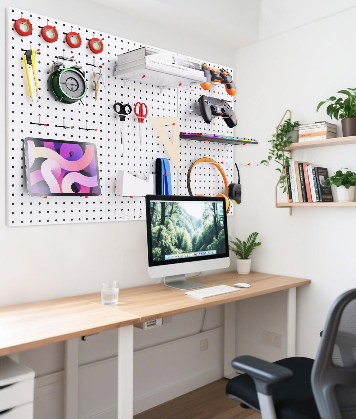 COLCUT Pegboard Organization System for Wall, 3 Pack Metal Pegboard (12x24 Inch) with 58 Hooks, Perfect for Home Office, Kitchen, Craft Room, Living Area and Indoor Porch,White COLCUT