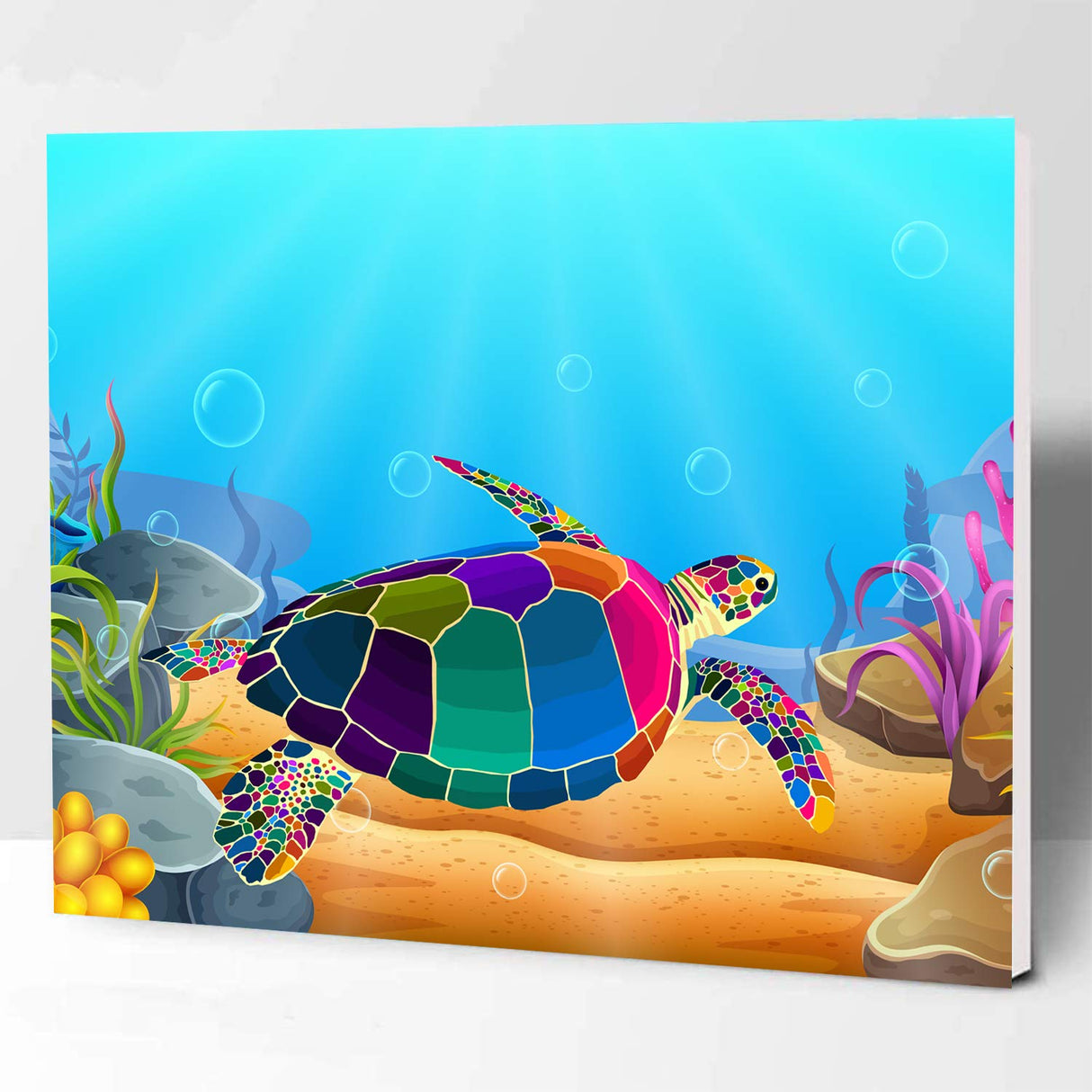 Framed Paint by Numbers Kits for Kids- Number Painting DIY Craft Kits - 16x12 Inch Acrylic Oil Painting On Canvas with Framed - Painting Set for Kids & Beginner & Adult, Colorful Sea Turtle Tookeen