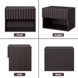 BuildHom Floating Nightstand with Fluted Drawer - Modern Wall Mounted Bedside Table with Open Storage Shelf, Small Night Stand TV Stand for Bedroom(Espresso) BuildHom