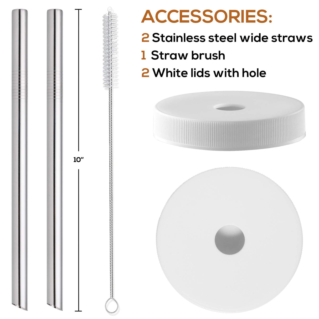 [ 8 Pack ] Glass Juicing Bottles with 2 Straws & 2 Lids w Hole- 16 OZ Travel Drinking Jars, Water Cups with Black Airtight Lids, Reusable Tall Mason Jar for Juice, Bubble Tea, Smoothie, Tea, Kombucha AOZITA