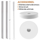 [ 8 Pack ] Glass Juicing Bottles with 2 Straws & 2 Lids w Hole- 16 OZ Travel Drinking Jars, Water Cups with Black Airtight Lids, Reusable Tall Mason Jar for Juice, Bubble Tea, Smoothie, Tea, Kombucha AOZITA