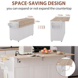 Kitchen Island on Wheels with Storage, Rolling Kitchen Islands with Drop Leaf&Power Outlet, Mobile Kitchen Island Cart with Trash Can Storage, Spice Rack, Towel Rack, Storages Cabinet ,Drawers SAHISTCT
