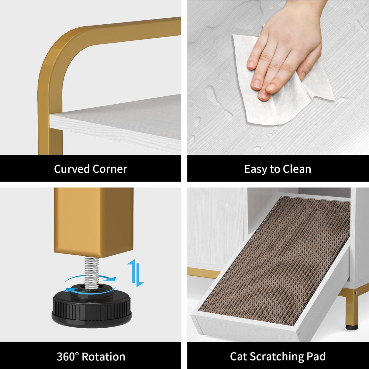 Easycom Cat Litter Box Enclosure Furniture with Shelves, Indoor Litter Box Furniture, Hidden Litter Box with Storage, Wooden Cat House with Cat Scratching Pad, Fit Most Cat Litter Box EasyCom