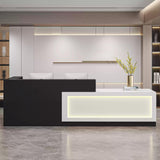 Modern Reception Desk with Counter, Salon Reception Desk with Lockable Drawer & Door Cabinet & Light Strip Receptionist for Office Boutique Lobby Shop cartBit