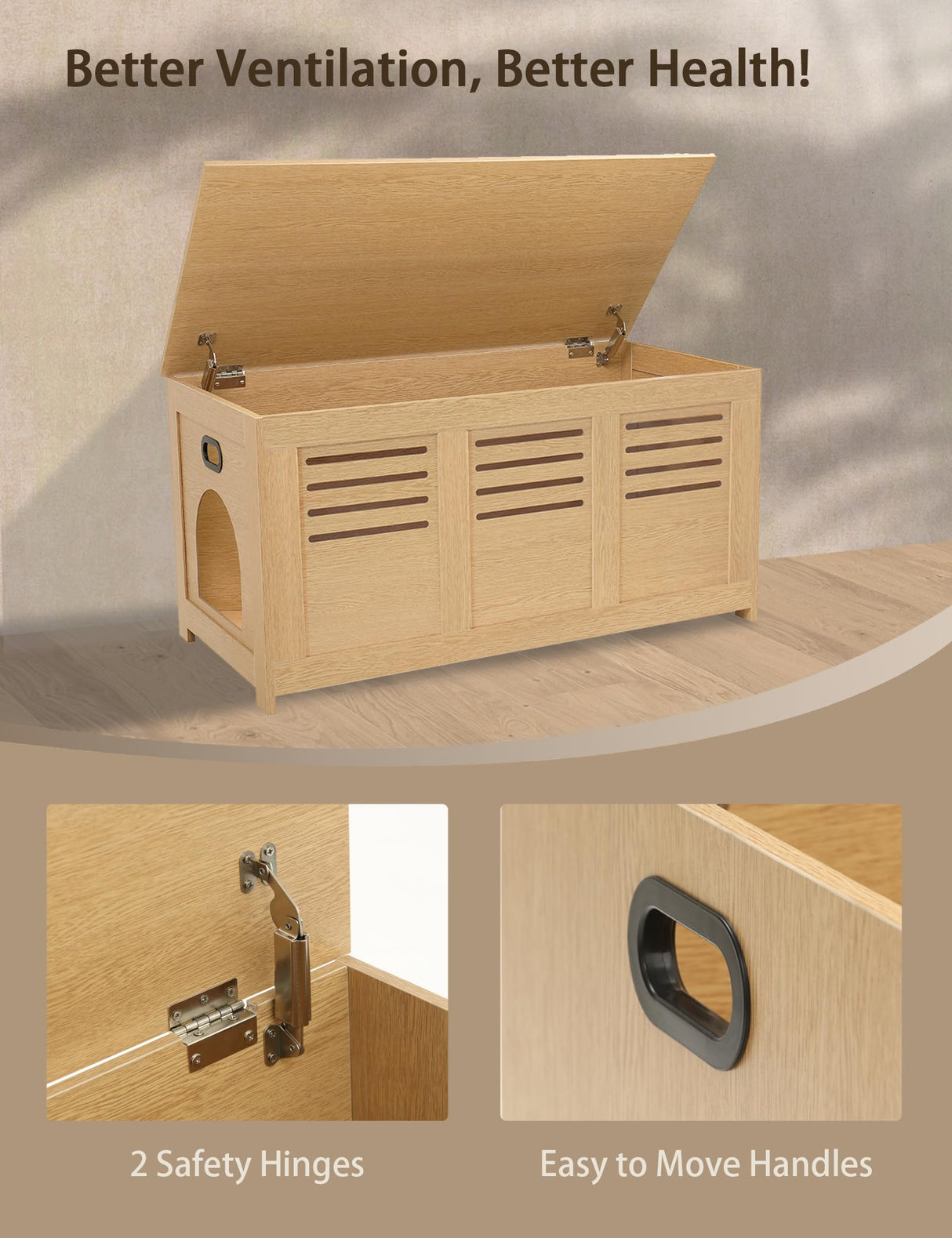 DINZI LVJ Litter Box Enclosure, Flip Top Litter Box Furniture, Hidden Cat Washroom, Wooden Cat House, End Table, 39.4" L x 19.7" W x 19.7" H, Good Ventilation, Easy to Assemble, Natural DINZI LVJ