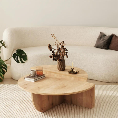 FAWdecor Modern Wooden Round Coffee Table,Chipboard Wood Center Table,Unique Nesting Coffee Tables,Mid Century Aesthetic Low Coffee Table (Oak) FAWdecor