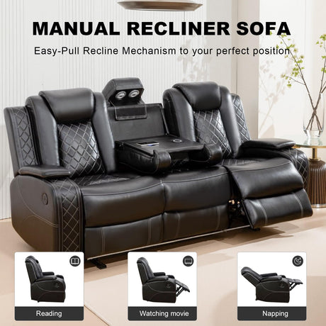 COMHOMA Power Living Room Furniture Sets,Electric Recliner Chair with LED Light,Sectional Sofa Loveseat with Wireless Charging,Spacious Storage, Cup Holeders,3+1 COMHOMA