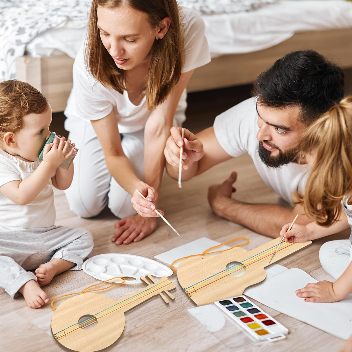 Syhood 24 Pcs DIY Wood Guitar Cutouts for Kids, 12.4 x 6.5 Inches Wood Guitars Cutouts for Boys Girls, Bamboo Musical Instrument for Painting, Suitable for Crafts Class, Birthday Party, Theme Party Syhood