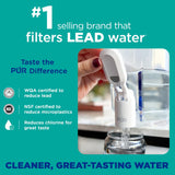 PUR PLUS 30-Cup Water Filter Dispenser with 1 Lead-Reducing PUR PLUS Filter, Dishwasher Safe, Powerful Filtration, Large Capacity with Slim, Space-Saving Design, White (DS1811Z) PUR