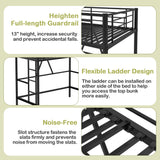 VECELO Loft Bed Twin Size, Metal Bedframe with Removable Ladder and Safety Guardrail, No Box Spring Needed, Space Saving, Noise Free, Pure Black VECELO