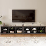 BVIUNTWO TV Stand for 110 Inch TV, Black Entertainment Center for 90+ inch TV Console Table with 12 Cubby Storage, Classic Television Stands for Living Room,Bedroom BVIUNTWO