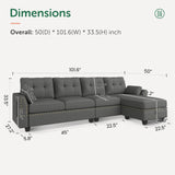 HONBAY Reversible Sectional Sofa L-Shape Sofa Convertible Couch 4-Seater Sofas Sectional for Apartment Dark Grey HONBAY